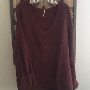 Free People La Brea V-Neck Sweater Rust